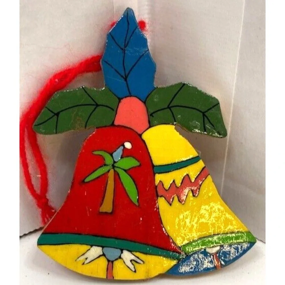 VTG Lot of 4 Handmade‎ Hand Painted Wooden Christmas Ornaments from San Salvador